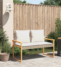 Gartenbank mit Kissen Beige Poly Rattan Akazienholz