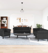 3-tlg. Sofagarnitur Schwarz Samt