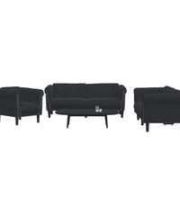 3-tlg. Sofagarnitur Schwarz Samt