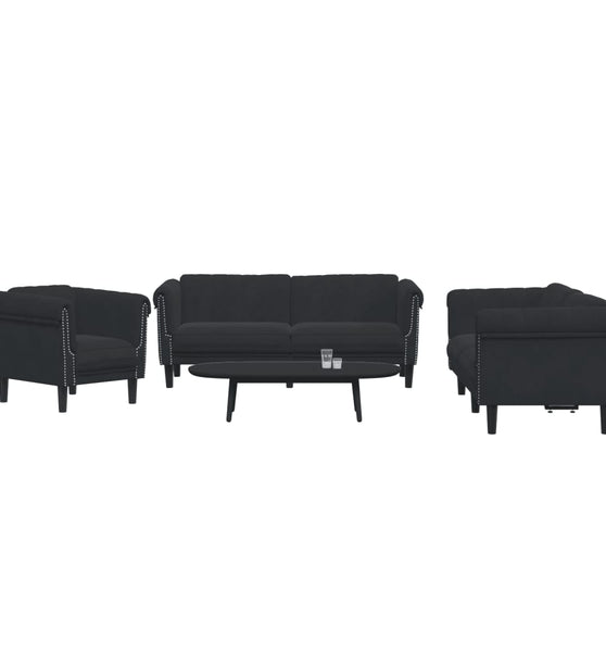 3-tlg. Sofagarnitur Schwarz Samt