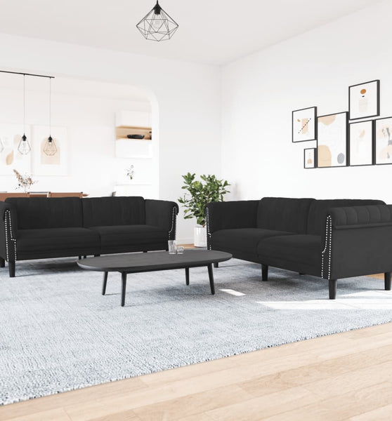 2-tlg. Sofagarnitur Schwarz Samt