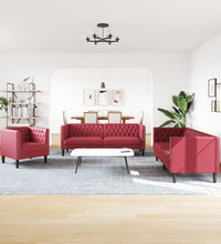 3-tlg. Chesterfield-Sofa-Set Weinrot Kunstleder