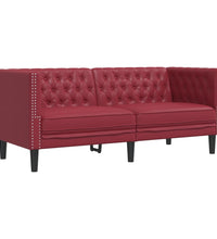 3-tlg. Chesterfield-Sofa-Set Weinrot Kunstleder