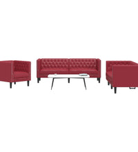 3-tlg. Chesterfield-Sofa-Set Weinrot Kunstleder