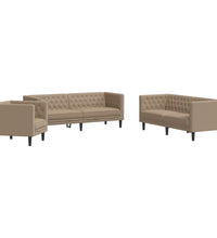 3-tlg. Chesterfield-Sofa-Set Cappuccino Kunstleder