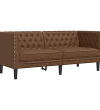 3-tlg. Chesterfield-Sofa-Set Braun Kunstleder Wildleder-Optik