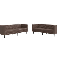 2-tlg. Chesterfield-Sofa-Set Braun Kunstleder