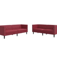 2-tlg. Chesterfield-Sofa-Set Weinrot Kunstleder