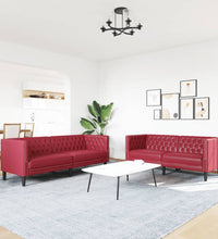 2-tlg. Chesterfield-Sofa-Set Weinrot Kunstleder