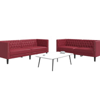 2-tlg. Chesterfield-Sofa-Set Weinrot Kunstleder