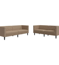 2-tlg. Chesterfield-Sofa-Set Cappuccino Kunstleder