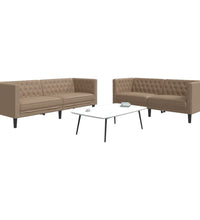 2-tlg. Chesterfield-Sofa-Set Cappuccino Kunstleder