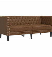 2-tlg. Chesterfield-Sofa-Set Braun Kunstleder Wildleder-Optik