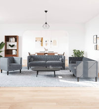 3-tlg. Chesterfield-Sofa-Set mit Nackenrollen Dunkelgrau Samt