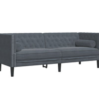 3-tlg. Chesterfield-Sofa-Set mit Nackenrollen Dunkelgrau Samt