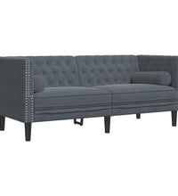 3-tlg. Chesterfield-Sofa-Set mit Nackenrollen Dunkelgrau Samt