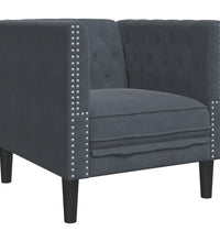 3-tlg. Chesterfield-Sofa-Set mit Nackenrollen Dunkelgrau Samt
