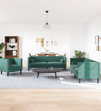 3-tlg. Chesterfield-Sofa-Set mit Nackenrollen Dunkelgrün Samt