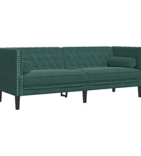 3-tlg. Chesterfield-Sofa-Set mit Nackenrollen Dunkelgrün Samt