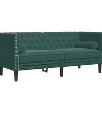3-tlg. Chesterfield-Sofa-Set mit Nackenrollen Dunkelgrün Samt