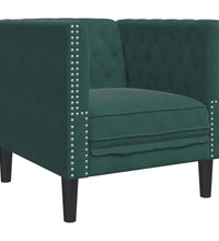 3-tlg. Chesterfield-Sofa-Set mit Nackenrollen Dunkelgrün Samt