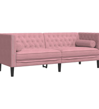 3-tlg. Chesterfield-Sofa-Set mit Nackenrollen Rosa Samt