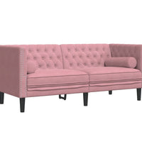 3-tlg. Chesterfield-Sofa-Set mit Nackenrollen Rosa Samt