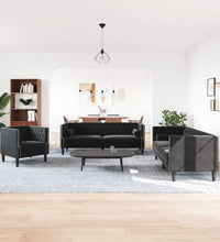 3-tlg. Chesterfield-Sofa-Set mit Nackenrollen Schwarz Samt