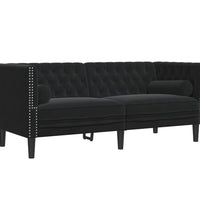 3-tlg. Chesterfield-Sofa-Set mit Nackenrollen Schwarz Samt