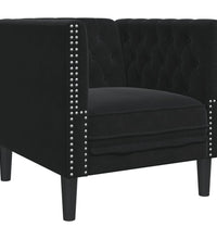 3-tlg. Chesterfield-Sofa-Set mit Nackenrollen Schwarz Samt