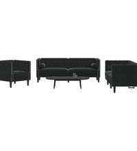 3-tlg. Chesterfield-Sofa-Set mit Nackenrollen Schwarz Samt