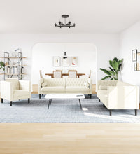 3-tlg. Chesterfield-Sofa-Set mit Nackenrollen Creme Samt