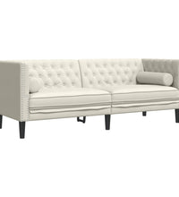 3-tlg. Chesterfield-Sofa-Set mit Nackenrollen Creme Samt