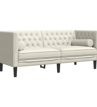 3-tlg. Chesterfield-Sofa-Set mit Nackenrollen Creme Samt