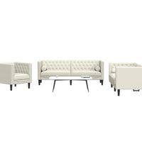 3-tlg. Chesterfield-Sofa-Set mit Nackenrollen Creme Samt