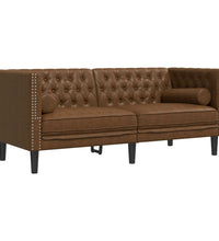 3-tlg. Chesterfield-Sofa-Set Braun Kunstleder Wildleder-Optik