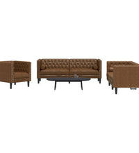 3-tlg. Chesterfield-Sofa-Set Braun Kunstleder Wildleder-Optik