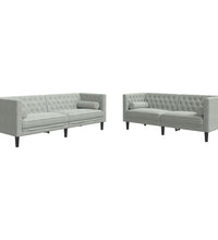 2-tlg. Chesterfield-Sofa-Set mit Nackenrollen Hellgrau Samt