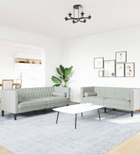 2-tlg. Chesterfield-Sofa-Set mit Nackenrollen Hellgrau Samt