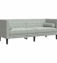 2-tlg. Chesterfield-Sofa-Set mit Nackenrollen Hellgrau Samt