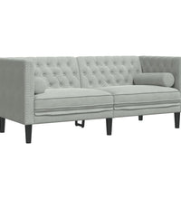 2-tlg. Chesterfield-Sofa-Set mit Nackenrollen Hellgrau Samt
