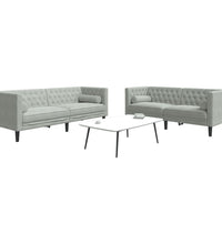 2-tlg. Chesterfield-Sofa-Set mit Nackenrollen Hellgrau Samt