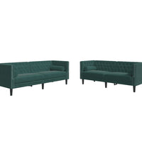 2-tlg. Chesterfield-Sofa-Set mit Nackenrollen Dunkelgrün Samt