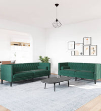 2-tlg. Chesterfield-Sofa-Set mit Nackenrollen Dunkelgrün Samt