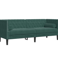 2-tlg. Chesterfield-Sofa-Set mit Nackenrollen Dunkelgrün Samt