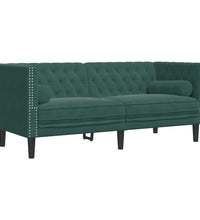 2-tlg. Chesterfield-Sofa-Set mit Nackenrollen Dunkelgrün Samt