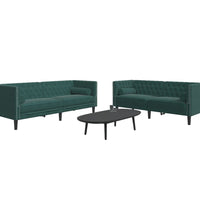 2-tlg. Chesterfield-Sofa-Set mit Nackenrollen Dunkelgrün Samt