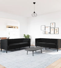 2-tlg. Chesterfield-Sofa-Set mit Nackenrollen Schwarz Samt