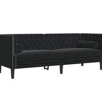 2-tlg. Chesterfield-Sofa-Set mit Nackenrollen Schwarz Samt