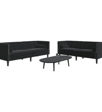 2-tlg. Chesterfield-Sofa-Set mit Nackenrollen Schwarz Samt